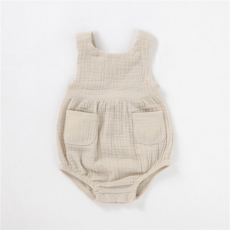 Soul Sleeveless Baby Romper with Pockets Organic Cotton - Beige