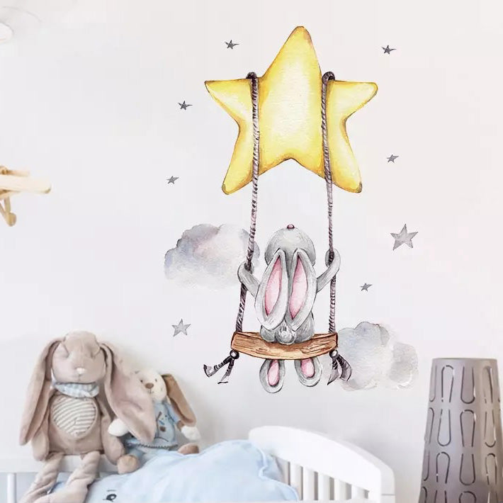 Star Bunny Swing Nursery Wall Sticker 2