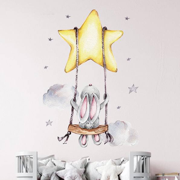 Star Bunny Swing Nursery Wall Sticker 2
