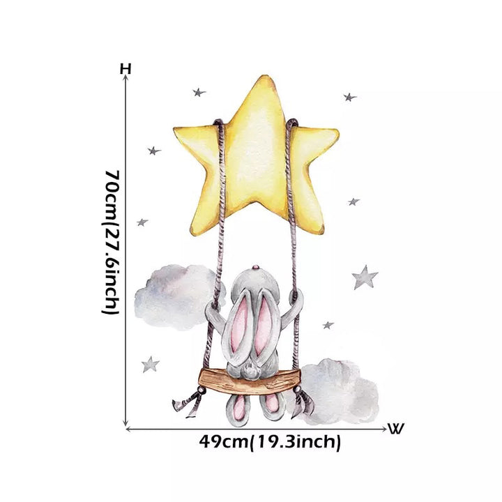 Star Bunny Swing Nursery Wall Sticker Size