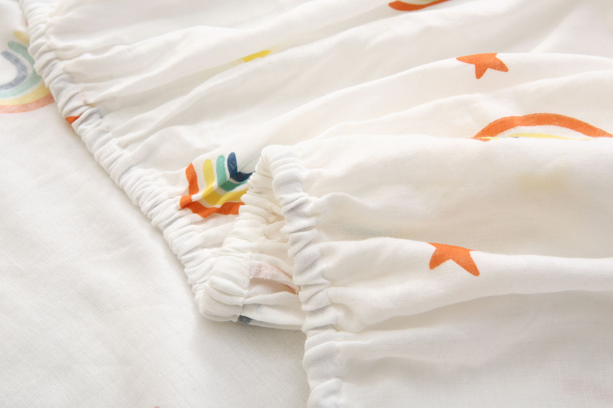 Stars & Rainbow Fitted Cot Sheet - fabric closeup 1