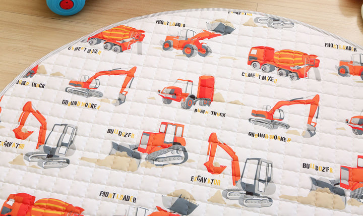 Trucks Round Baby Playmat 150 cm Diameter. Closeup