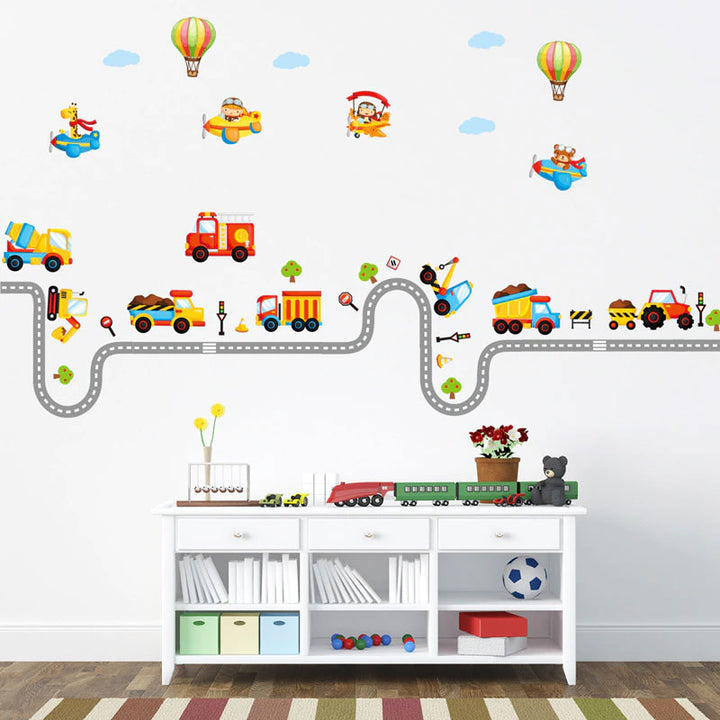 Trucks, planes, road & air balloons nursery wall sticker 2