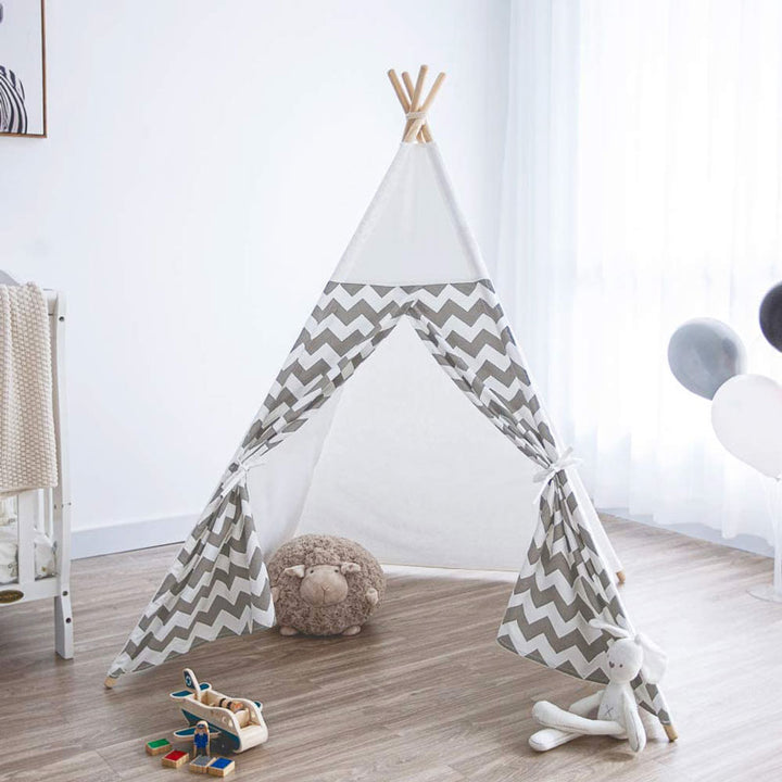 White Chevron Kids Teepee Tent Side
