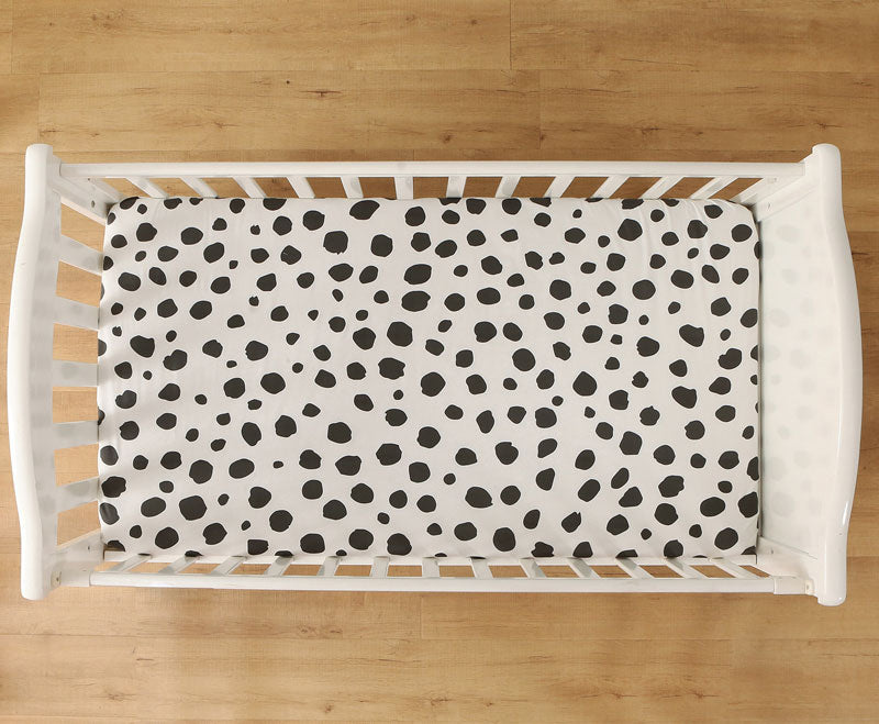 Black Dots Fitted Cot Sheet Top View 1