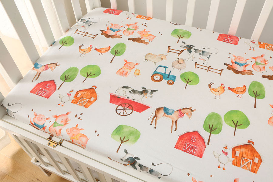 Farm Animals Fitted Cot Sheet Close Up 1