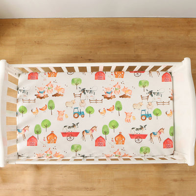 Farm Animals Fitted Cot Sheet Top View