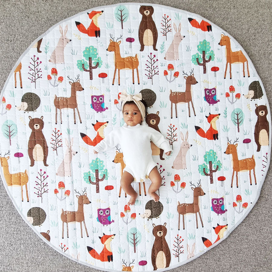 Forest Animals Round Baby Play Mat with baby