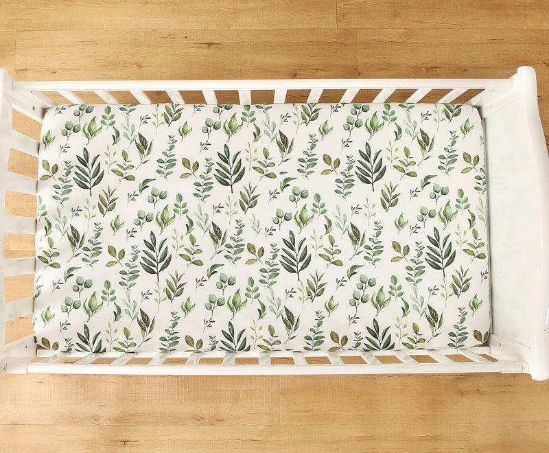 Green Leaves Baby Fitted Cot Sheet Top View