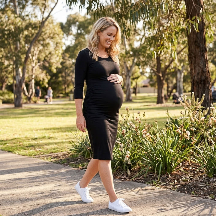 Kaya Black Three Quarter Sleeves Maternity Dress