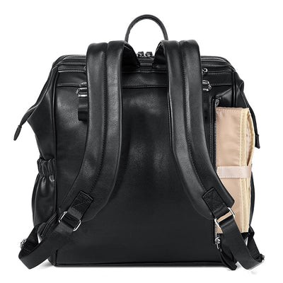Melbourne-Carry-All-Vegan-Leather-Black-Nappy-Bag-Backpack-Backside-
