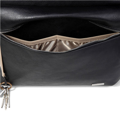 Melbourne-Carry-All-Vegan-Leather-Black-Nappy-Bag-Backpack-Front inside pockets