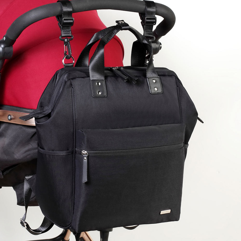 Melbourne Carry All Nappy Bag Backpack - Black on pram