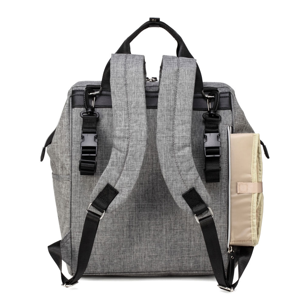 Melbourne Carry All Nappy Bag Backpack Grey - Backside with Mat