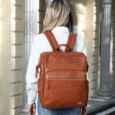 Melbourne Carry All Vegan Leather Tan Nappy Bag Backpack