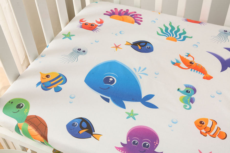 Ocean Fishes Fitted Cot Sheet Close up