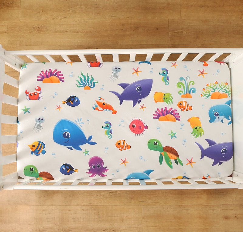 Ocean Fishes Fitted Cot Sheet top view