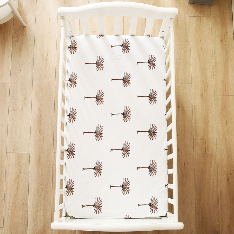 Palm Tree Baby Fitted Cot Sheet Top View 1
