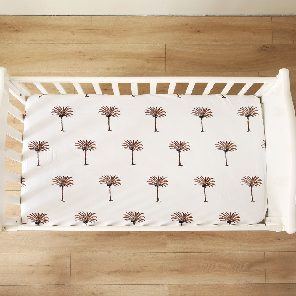 Palm Tree Baby Fitted Cot Sheet Top View