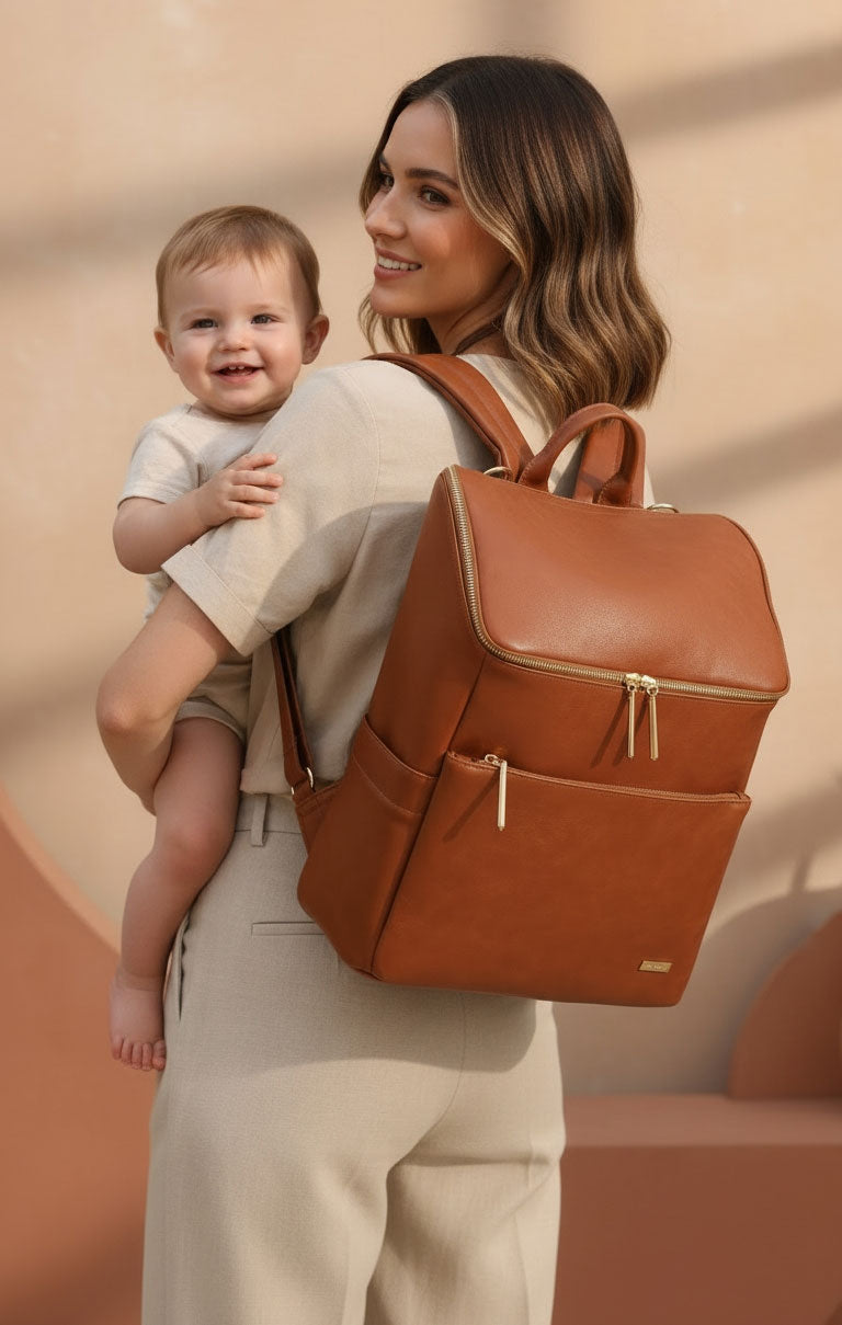 Victoria-tan-vegan-leather-nappy-bag-backpack---Mum-&-Baby