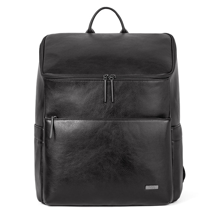 Victoria black vegan leather nappy bag backpack