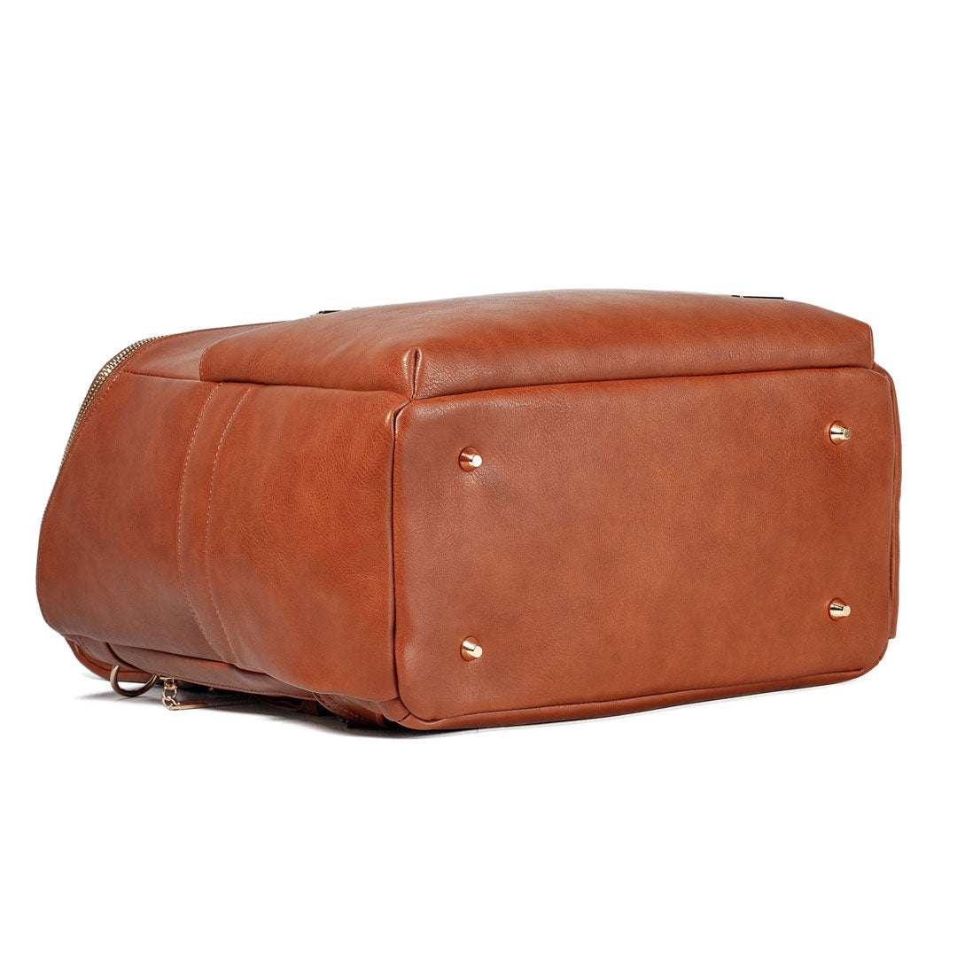 Victoria tan vegan leather nappy bag backpack bottom