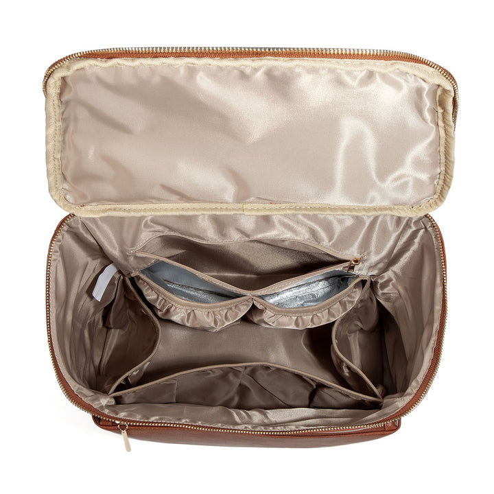 Victoria tan vegan leather nappy bag backpack inside empty