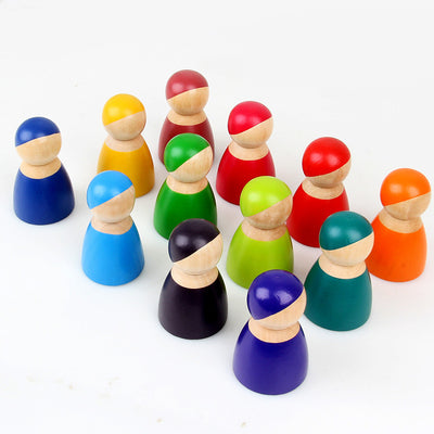 12 Piece Wooden Rainbow Peg Dolls 2