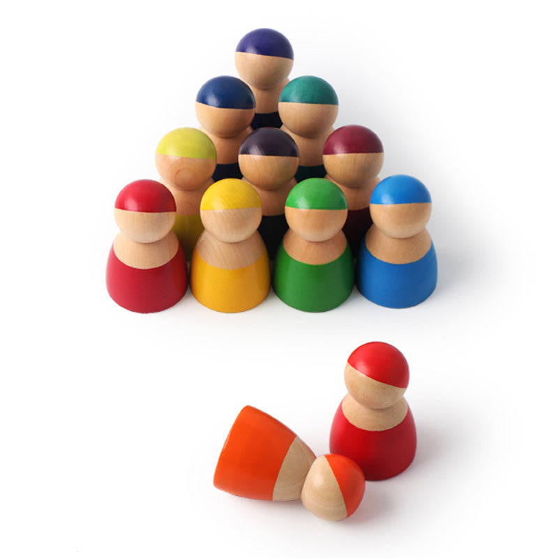 12 Piece Wooden Rainbow Peg Dolls 6