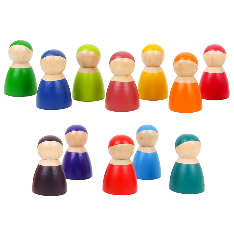 12 Piece Wooden Rainbow Peg Dolls a