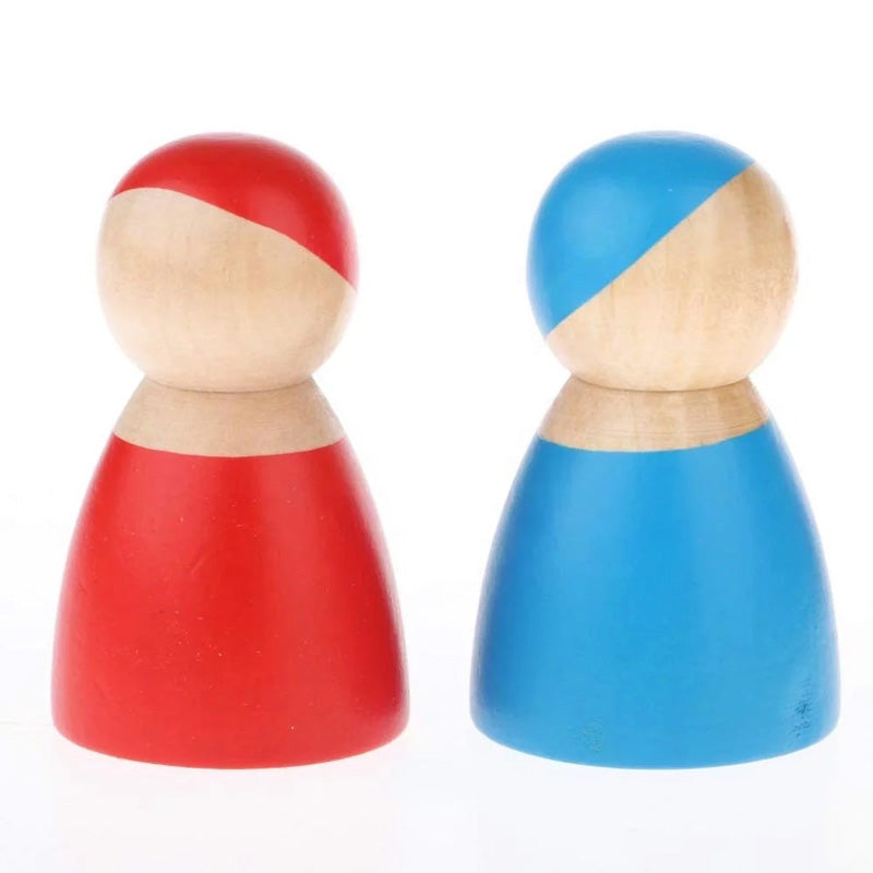 12 Piece Wooden Rainbow Peg Dolls close up