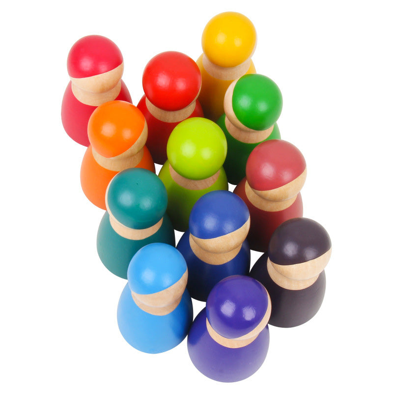 12 Piece Wooden Rainbow Peg Dolls together