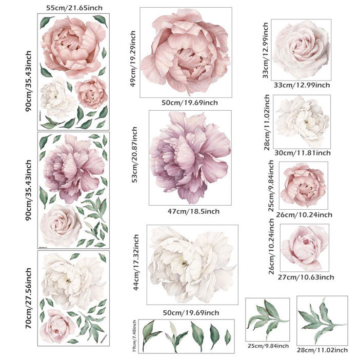 140-172 cm Huge Peony Flowers Wall Stickers detailed size