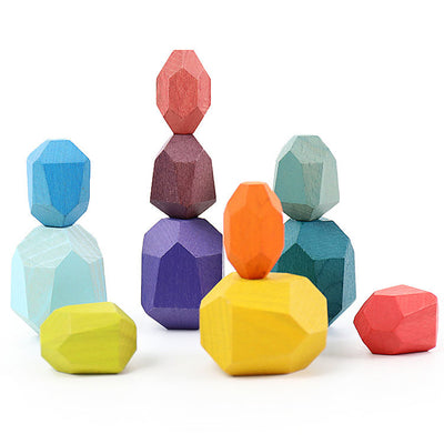 16 Pieces Colorful Wooden Stacking Stones 1