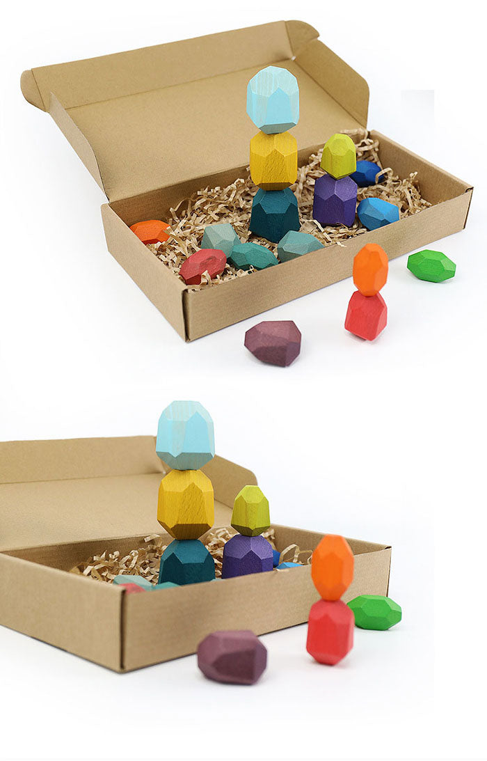 16 Pieces Colorful Wooden Stacking Stones Packaging