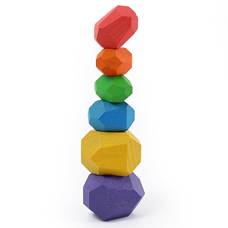 16 Pieces Colorful Wooden Stacking Stones Stacked 1