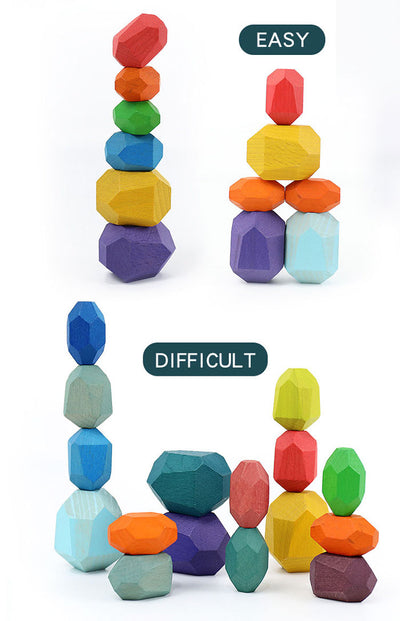 16 Pieces Colorful Wooden Stacking Stones Variations