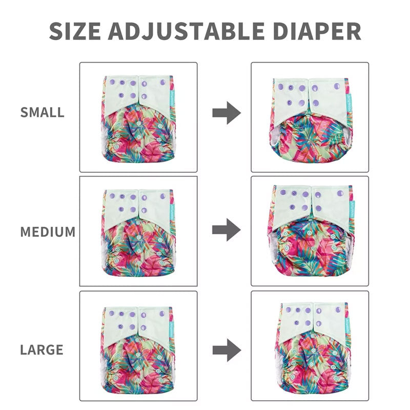 4 Pack Modern Adjustable, Washable & Reusable Cloth Nappies With 8 Inserts - Size