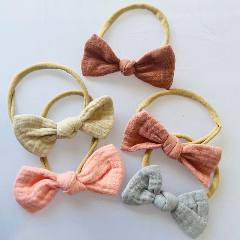 5 Pack Piper Baby Girl Bow Hair Headbands, Soft Organic Cotton