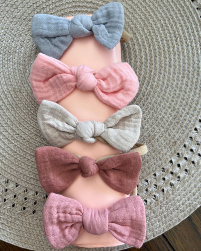 5 Pack Piper Baby Girl Bow Hair Headbands, Soft Organic Cotton