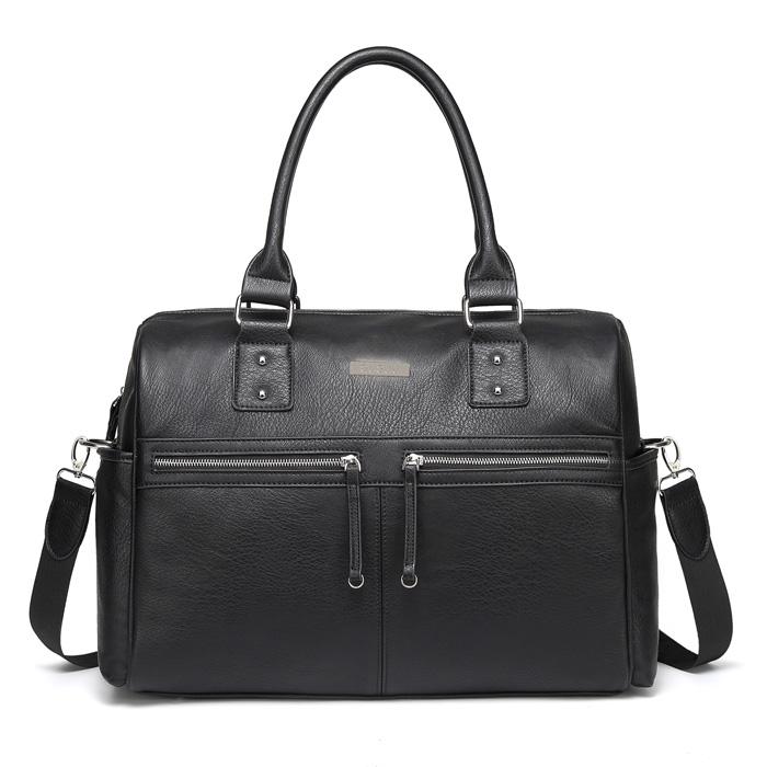 Adele Black Nappy Bag Carry All Pu Leather With Sliver Hardware