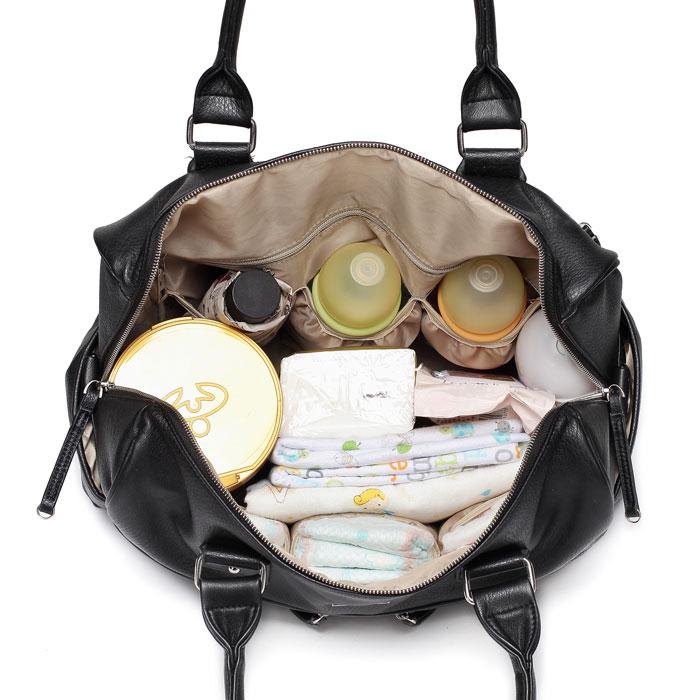 Adele All In One Black Nappy Bag inside with items