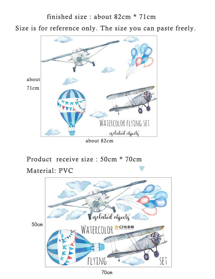 Airplane and Hot Air Balloon Nursery Wall Sticker Size