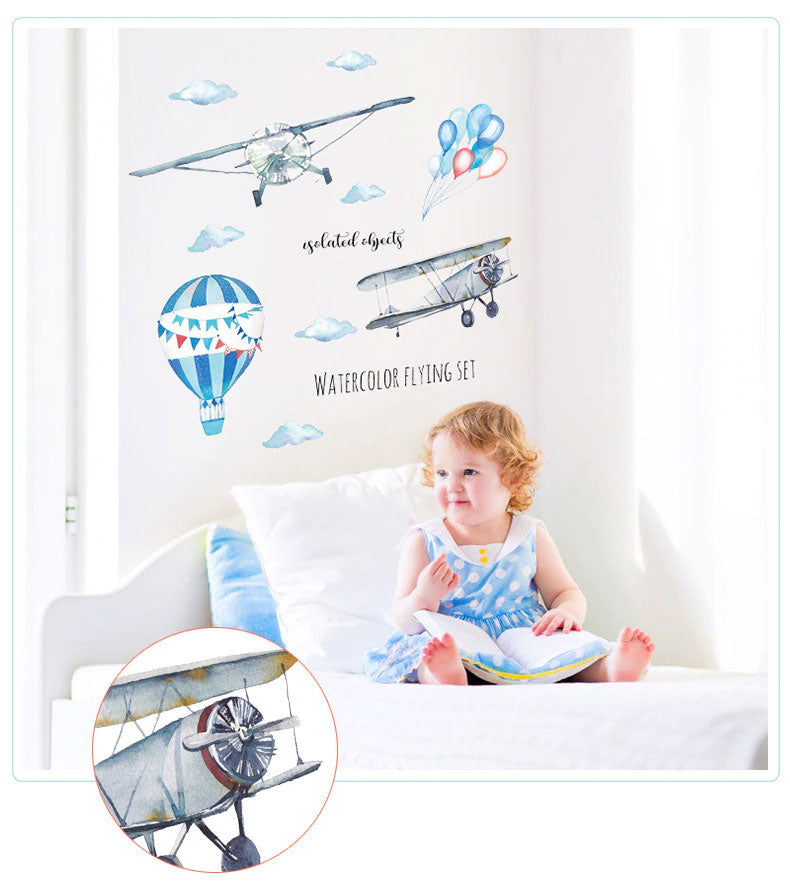 Airplane and Hot Air Balloon Nursery Wall Sticker with baby