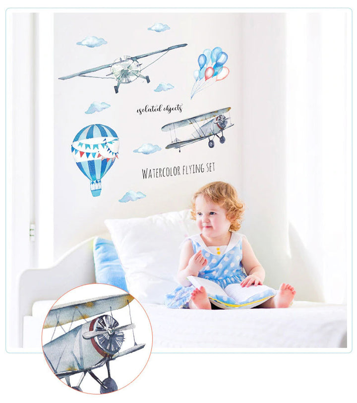 Airplane and Hot Air Balloon Nursery Wall Sticker with baby