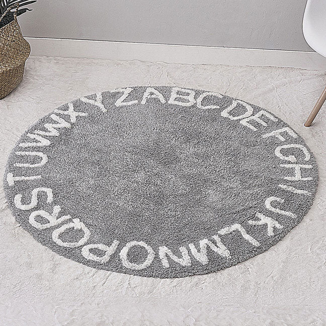 Alphabet Round Grey Cotton Baby Play Mat 120 x 120 cm front
