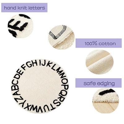 Alphabet Round Off White Cotton Baby Play Mat 120 x120 cm closeup 1