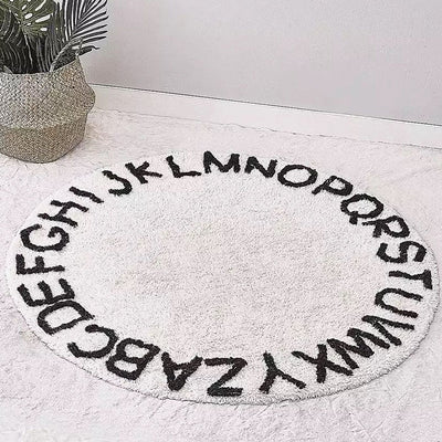 Alphabet Round Off White  Cotton Baby Play Mat 120 x120 cm front