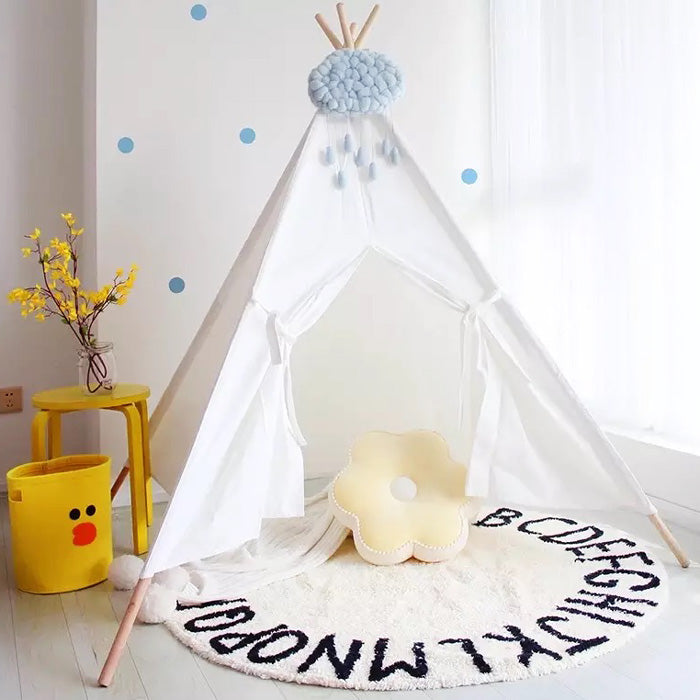 Alphabet Round Off White  Cotton Baby Play Mat 120 x 120 cm in teepee tent