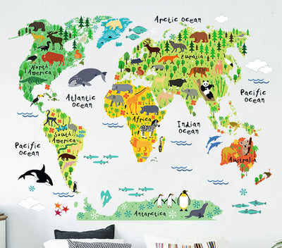 Animals World Map Baby Nursery & Kid's Room Wall Sticker Front